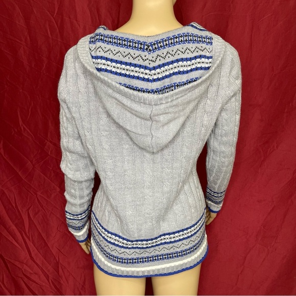 Dressbarn Gray and Blue Hooded Sweater - Picture 6 of 8
